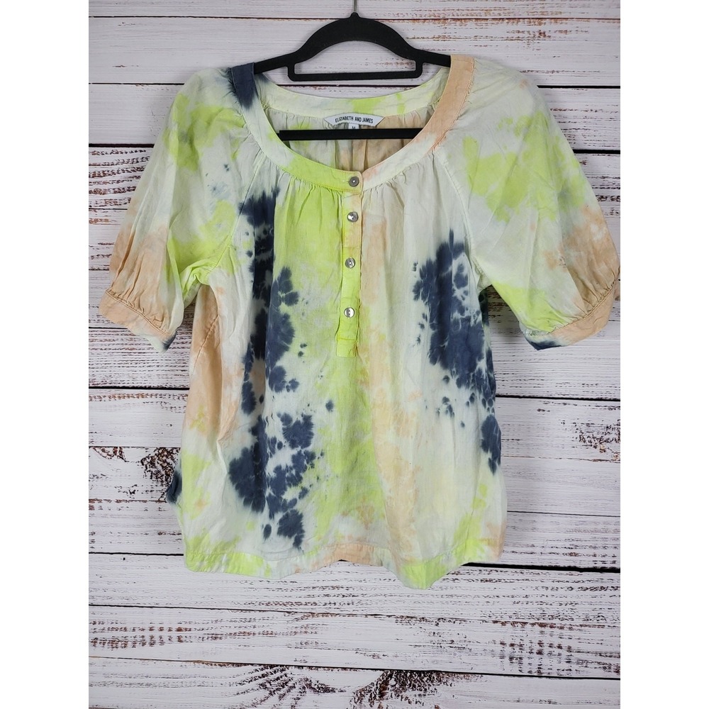 Elizabeth And James Popover Blouse M Womens Tye Dye‎ Short Sleeve Multicolor